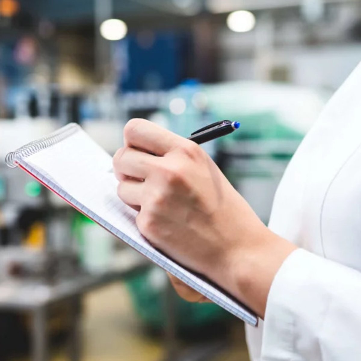 Eine Person schreibt auf einem Notizblock